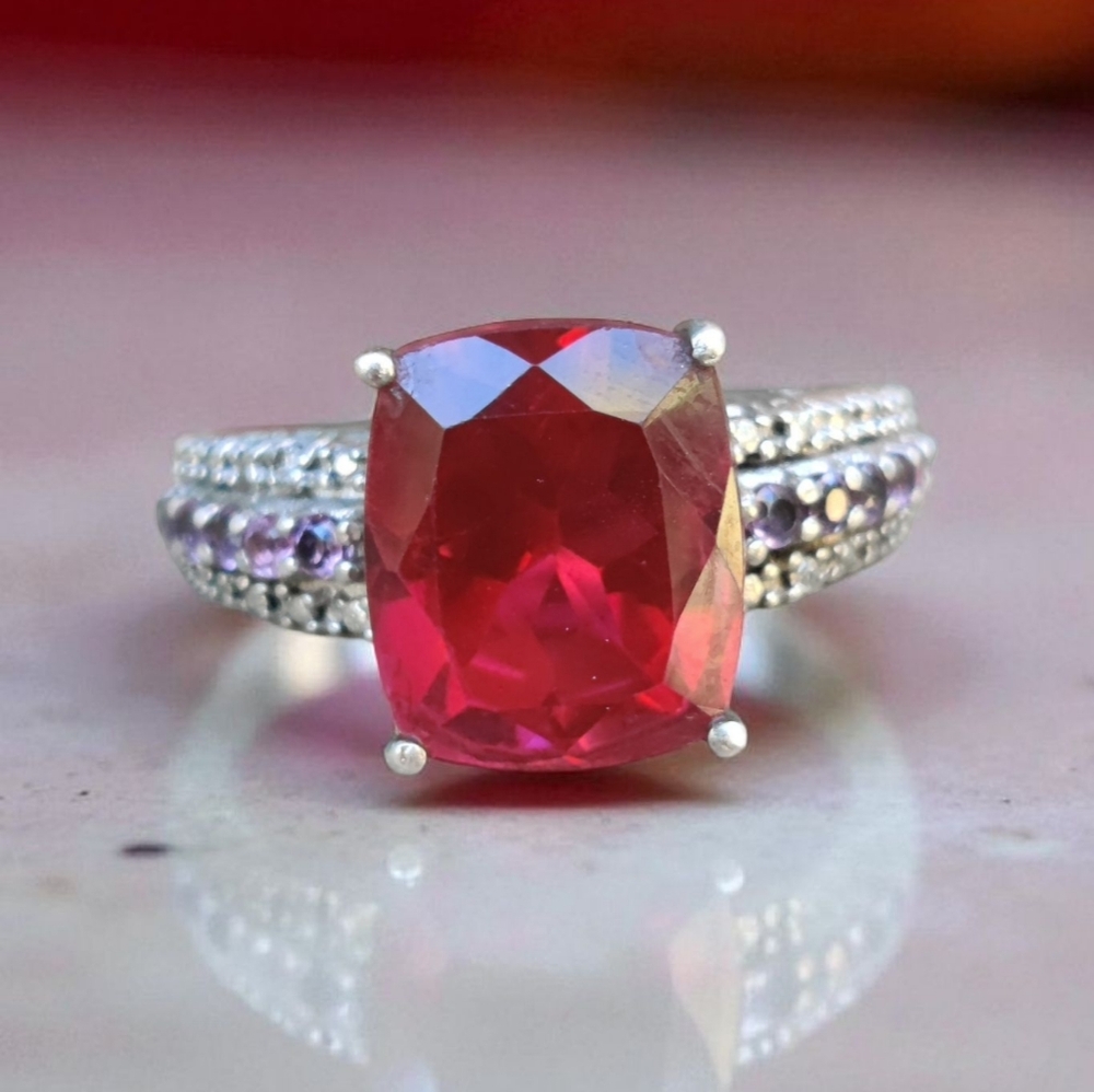 Sterling Silver Chuck Clemency Of QVC Rubbelite Tourmaline And Pink Topaz Ring